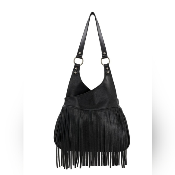 Patricia Nash Black Leather Fringe Shoulder Bag - Picture 2 of 7